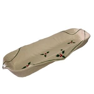 Shafford Original Christmas Holly Berries Ceramic Basket Weave Bread Dish 1986